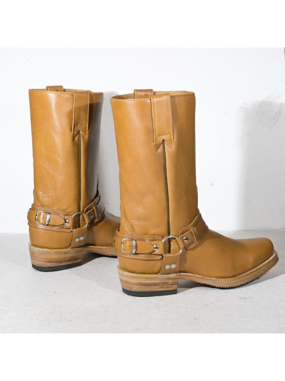 Vintage Tan Leather Harness Boots Square Toe Deadstock Men's Size 9 Joe Boots - Picture 3 of 6